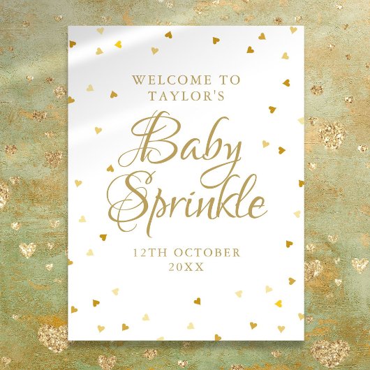 Gold Hearts Baby shower Sprinkle Welkomstbord Poster