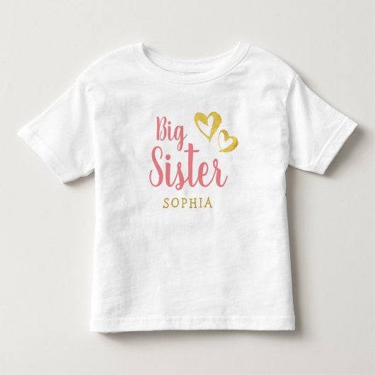 Gold Hearts Big Sister Name Monogram Toddler T-shi Kinder Shirts (Voorkant)