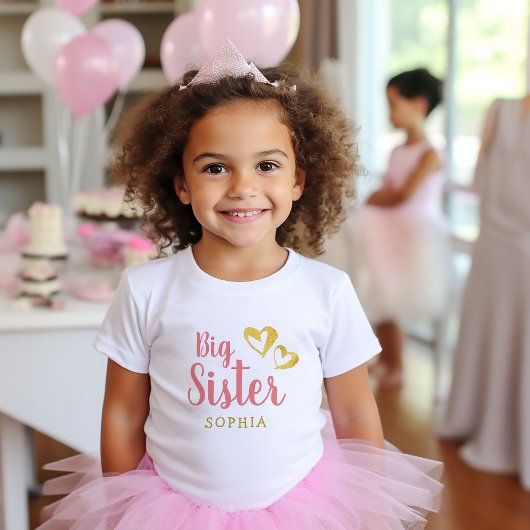 Gold Hearts Big Sister Name Monogram Toddler T-shi Kinder Shirts