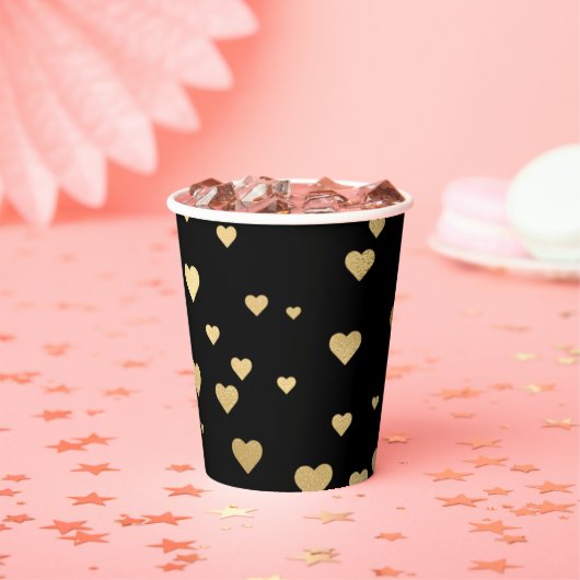 Gold Hearts Black Papieren Bekers (Insitu)
