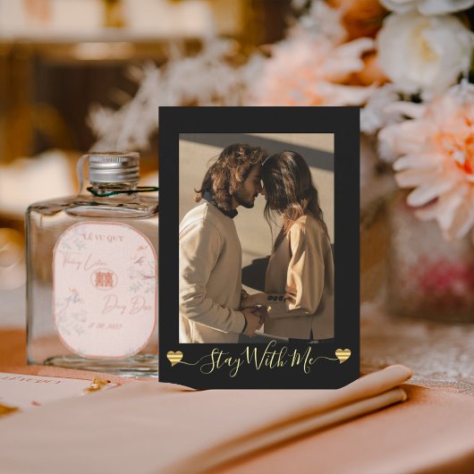 Gold Hearts Black Photo Holiday Kaart