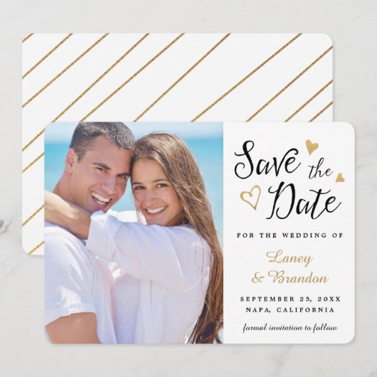 Gold Hearts Black White Sparen de Aankondiging van (Voorkant / Achterkant)