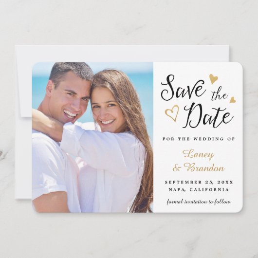 Gold Hearts Black White Sparen de Aankondiging van (Voorkant)