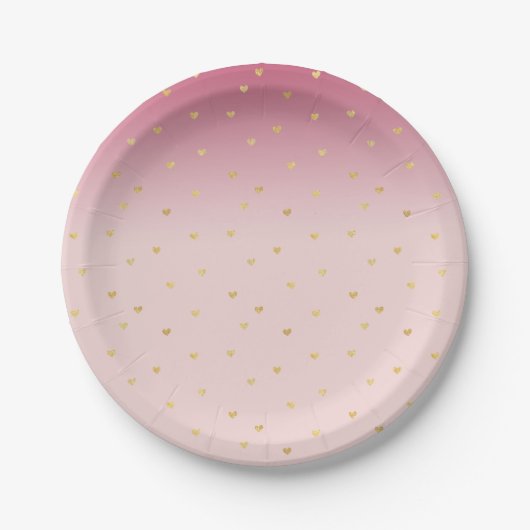 Gold Hearts Blush Pink Ombre Papieren Bordje (Voorkant)