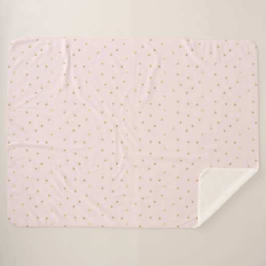 Gold Hearts Blush Pink Sherpa Deken (Voorkant (horizontaal))