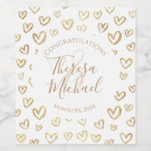 Gold Hearts Bruiloft Aangepaste Gezegde Naam Datum Wijn Etiket (Enkel label)