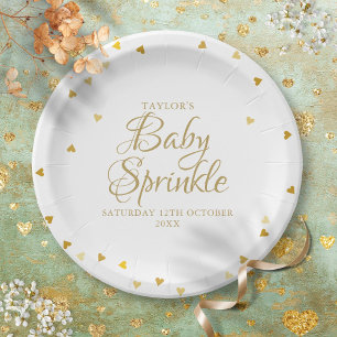 Gold Hearts Confetti Baby Sprinkle / Shower Papieren Bordje