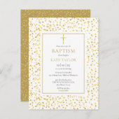 Gold Hearts Confetti Baptisme Christening Uitnodiging Briefkaart (Voorkant / Achterkant)