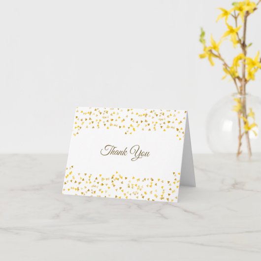 Gold Hearts Confetti Elegant Script Hartelijk dank Kaart (Gele Bloem)