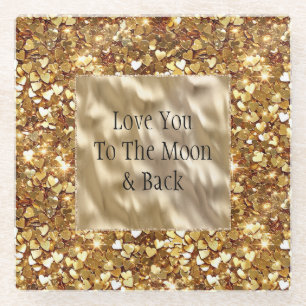 Gold Hearts Confetti Glazen Onderzetter