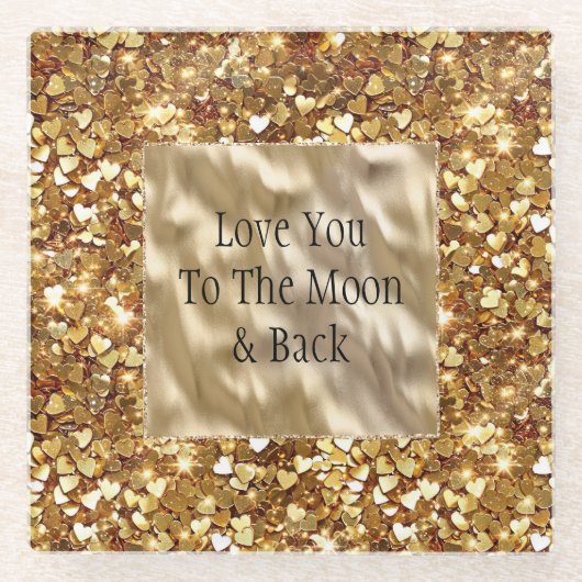 Gold Hearts Confetti Glazen Onderzetter (Voorkant)