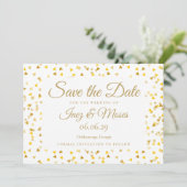 Gold Hearts Confetti Save the Date (Staand voorkant)