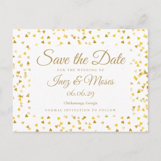 Gold Hearts Confetti Save the Date Aankondigingskaart (Voorkant)