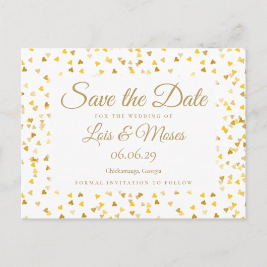 Gold Hearts Confetti Save the Date Aankondigingskaart (Voorkant)