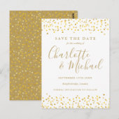 Gold Hearts Confetti Save the Date Briefkaart (Voorkant / Achterkant)