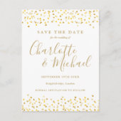Gold Hearts Confetti Save the Date Briefkaart (Voorkant)