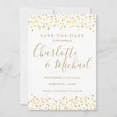 Gold Hearts Confetti Script Photo Weddenschap Save The Date (Voorkant)