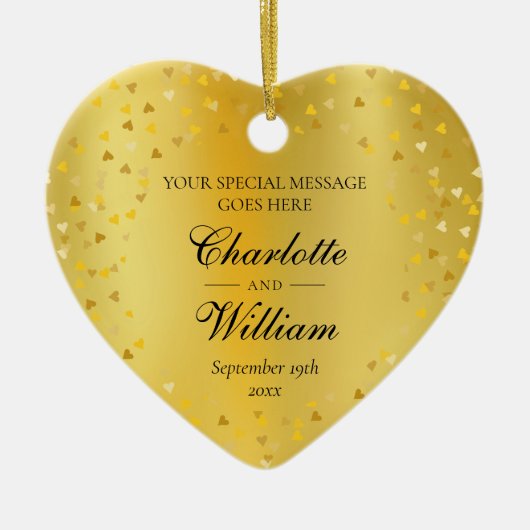 Gold Hearts Confetti Weddenschap Aangepast monogra Keramisch Ornament (Voorkant)