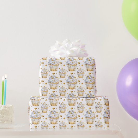 Gold Hearts Cupcakes Birthday Cadeaupapier (Feestgeschenken)