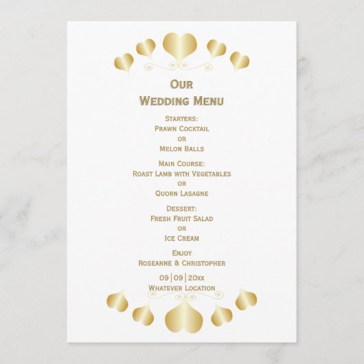 Gold Hearts Design Wedding Menu (Voorkant)