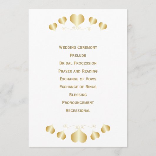 Gold Hearts Design Wedding Programmakaart (Achterkant)