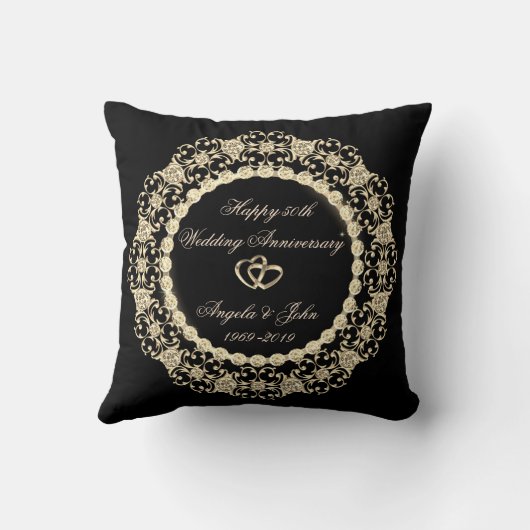 Gold Hearts Diamonds 50th Wedding Jubileum Kussen (Achterkant)