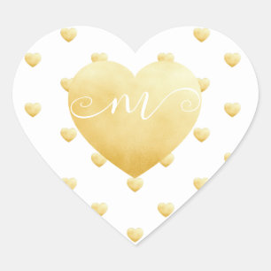 Gold Hearts DIY White Monogram Hart Sticker