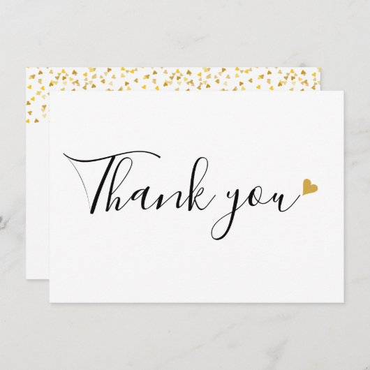Gold Hearts Elegant modern script Bedankkaart (Voorkant / Achterkant)