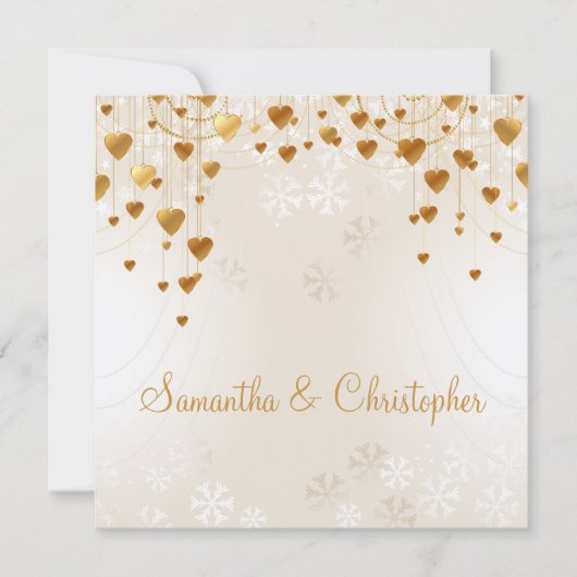 Gold Hearts en Snowflakes II Weddenschap Kaart (Voorkant)