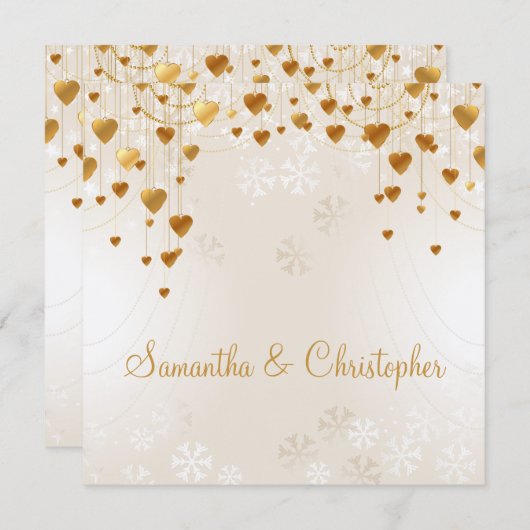 Gold Hearts en Snowflakes II Weddenschap Kaart (Voorkant / Achterkant)