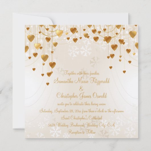 Gold Hearts en Snowflakes II Weddenschap Kaart (Achterkant)