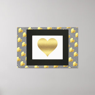 Gold Hearts en zwarte Stripes Canvas Afdruk