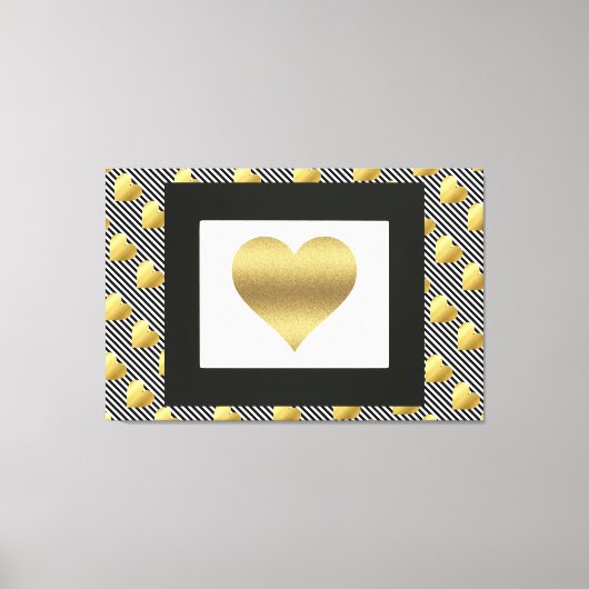 Gold Hearts en zwarte Stripes Canvas Afdruk (Voorkant)
