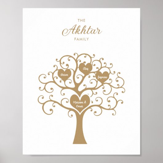 Gold Hearts Family Tree-Poster Poster (Voorkant)