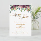 Gold Hearts Floral Verandering van Plans Bruiloft  Kaart (Staand voorkant)