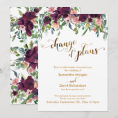 Gold Hearts Floral Verandering van Plans Bruiloft  Kaart (Voorkant / Achterkant)