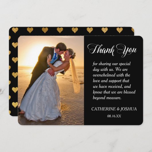 Gold Hearts Foto Weddenschap Hartelijk dank Bedankkaart (Voorkant / Achterkant)