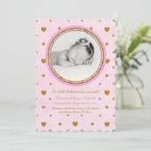 Gold Hearts Fotogeboorteaankondiging Feestdagenkaart (Staand voorkant)