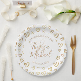 Gold Hearts Gefeliciteerd Papieren Bordje