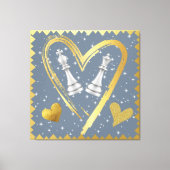 Gold Hearts King en Queen Schaakstukken op Grijs | Canvas Afdruk (Voorkant)