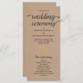 Gold Hearts Kraft Wedding Programma Programmakaart (Voorkant / Achterkant)