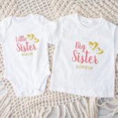 Gold Hearts Little Sister Name Monogram Baby Bodys Romper