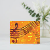 Gold Hearts met een metallic Treble Clef en Muziek Briefkaart (Staand voorkant)