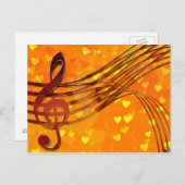 Gold Hearts met een metallic Treble Clef en Muziek Briefkaart (Voorkant / Achterkant)