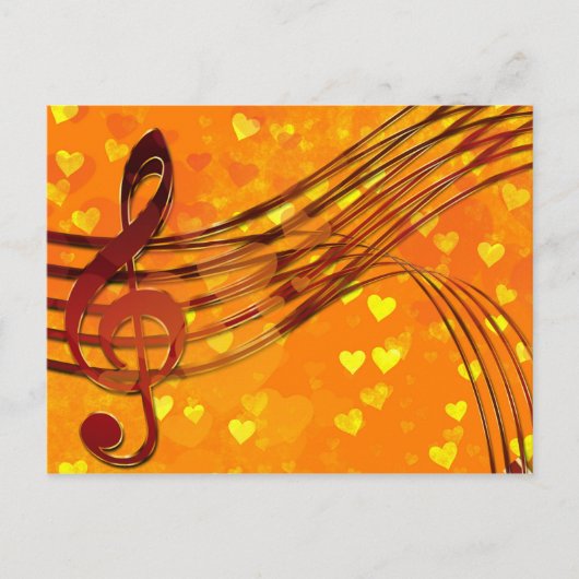 Gold Hearts met een metallic Treble Clef en Muziek Briefkaart (Voorkant)