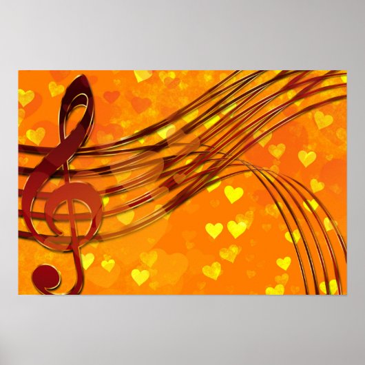 Gold Hearts met een metallic Treble Clef en Muziek Poster (Voorkant)