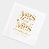 Gold Hearts Mrs. & Mrs. Lesbian Wedding Folie Servetten (Links)