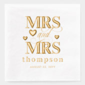 Gold Hearts Mrs. & Mrs. Lesbian Wedding Folie Servetten (Voorkant)