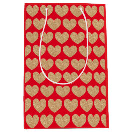Gold Hearts On Red Background Medium Cadeauzakje