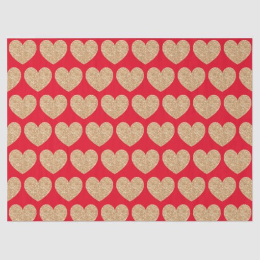 Gold Hearts On Red Background Tissuepapier (Voorkant)